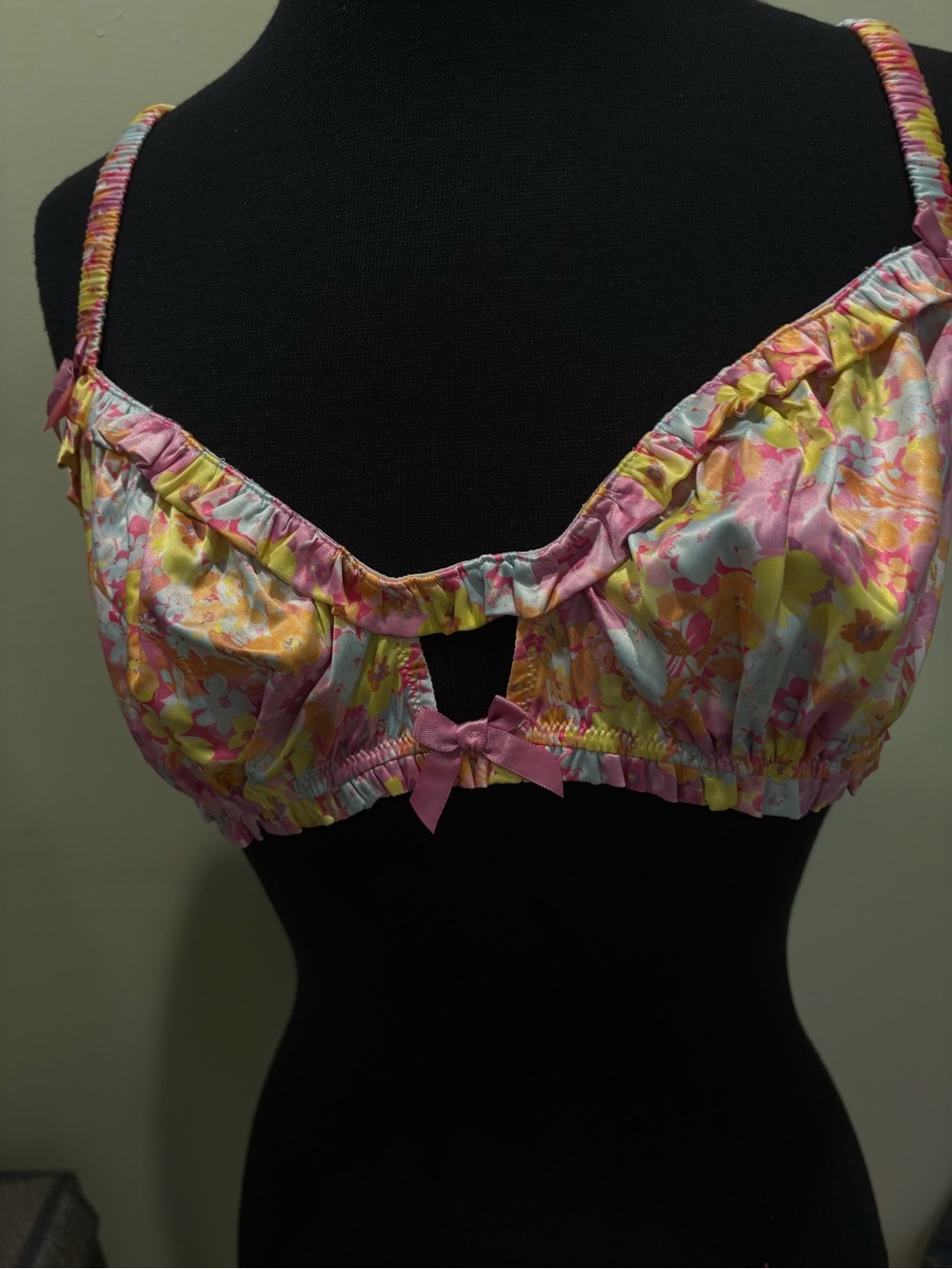 For Love And Lemons Pink and Yellow Floral Ruffle Bralette and panty